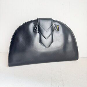 Vintage Paquetage Paris Large Black leather Oval Unique Clutch
